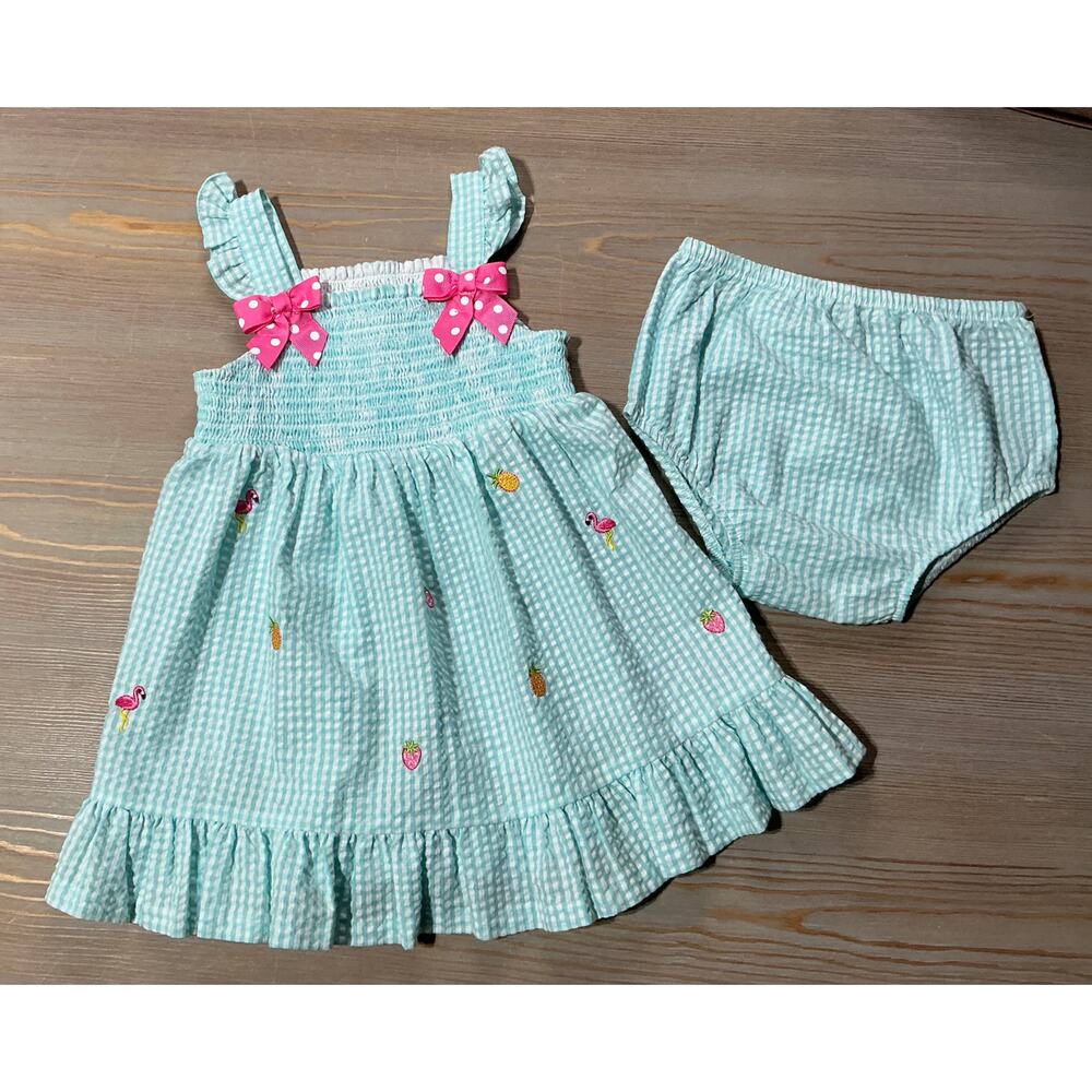 Rare Editions Baby Girls Blue Gingham Smocked Dress & Diaper Cover Set (24M)